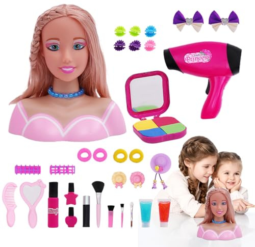 Puppenkopf für Haarstyling, Beauty-Set, Rollenspiel-Stil-Puppe für Kinder, Mädchen, realistisches, exquisites -Puppen-Spielset, -Kopf-Zubehör für Geburtstag, Ostern, Kinder