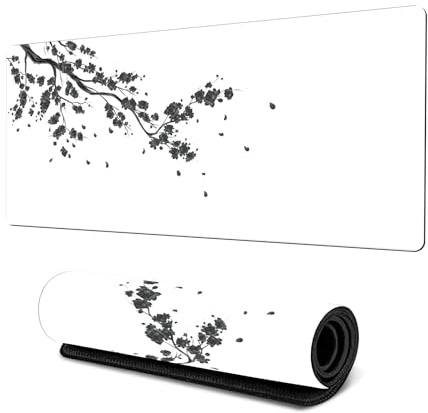 Tapis de Souris de Jeu, 800x300x3mm Grand Tapis de Bureau Grand Allongé Tapis de Souris Gaming Bords Cousus Imperméable Antidérapant pour Gamer, Ordinateur, PC (Fleur de cerisier-Blanc, 800*300*3mm)