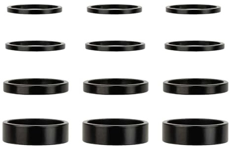 Xiciki 12 Stück Spacer Fahrrad Set 1 1/8 Zoll, 2mm/3mm/5mm/10mm aus Aluminium für Ahead Steuersatz, Lenker Abstandshalter Fahrrad für MTB, Rennrad und BMX（Schwarz）
