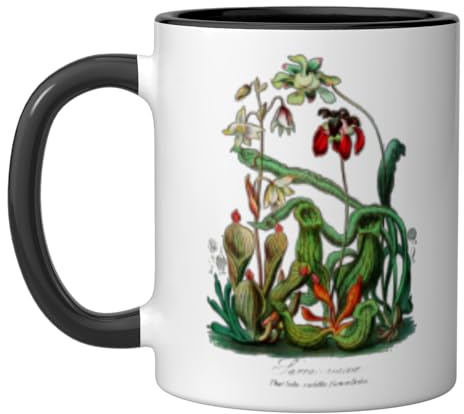 Vintage Sarracenia Botanical Carnivorous Plants Ceramic Mug, Black/White