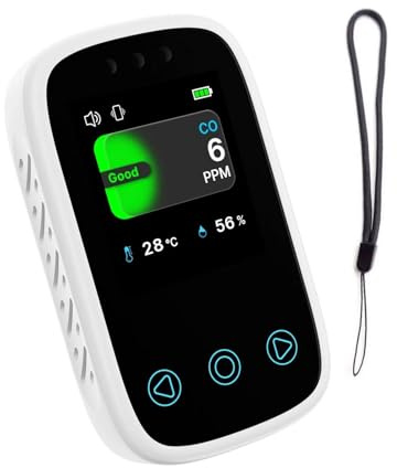 Detector de Gases, Monitor de Calidad del Aire doméstico 3 en 1, medidor CO2, Sensor medición Temperatura y Humedad, Pantalla LCD, Alarma dióxido Carbono,para el hogar(White)