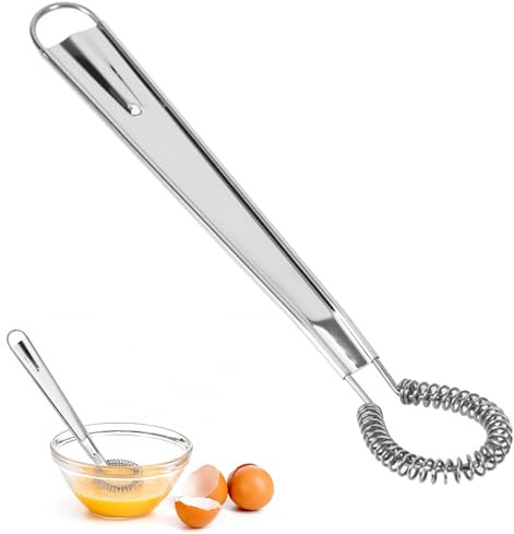 2 frusta a spirale in acciaio inox, frusta in acciaio inox, frusta piccola per mescolare e mescolare, frusta, piccola frusta a spirale, per mescolare, mescolare, battere, schiumare, argento