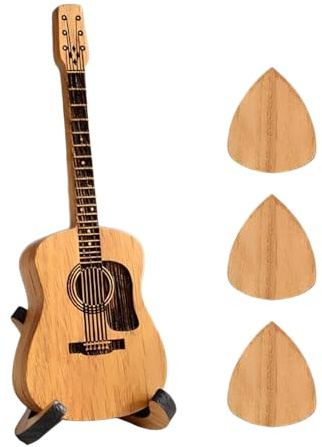 ARHZ Holz-Plektrumbox Für Akustikgitarre,Holz Gitarren Plektren Plektrum E Gitarre,Wooden Acoustic Guitar Picks Box,Gitarrenplektrenhalter Mit 3 Gitarrenplektren,FüR E-Bass, Gitarre,Holzfarbe