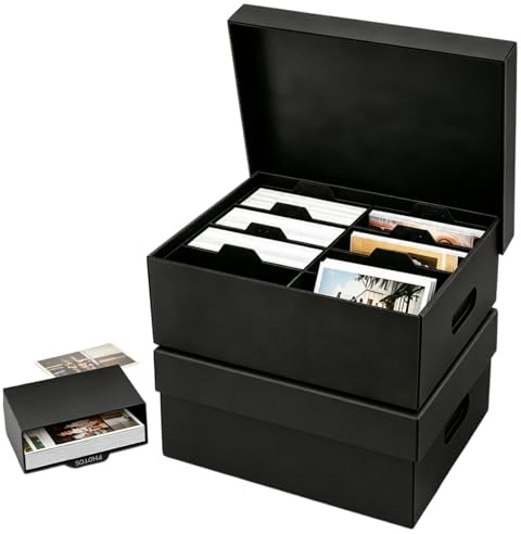 KAGEYMB 2 Stück Fotobox Aufbewahrungsbox 10x15cm foto Aufbewahrungsbox Fotoaufbewahrungsbox Schwarz mit je 8 Innenboxen Foto Aufbewahrung fotoboxen für Fotos aus Karton für Handwerk Aufkleber