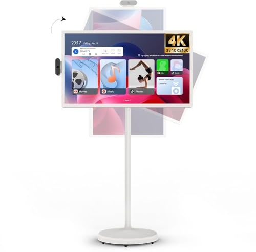 coyrugky Televisore Portatile 4K da 32 Pollici, Monitor Touchscreen Intelligente con Android, Batteria Integrata e Rotazione 360° - Supporto Telecomando Vocale(4+64G,24IN)