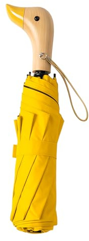 Travebo Travel Folding Umbrella with Cute Wooden Duck Handle for Women/Kids,Teflon Coating,Rain/Sun, UPF 50+ UV Protection,8 Ribs,Compact/Lightweight Portable,Backpack/Car