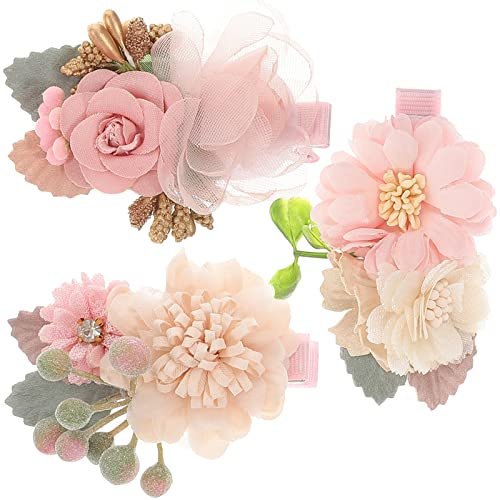 Haarspange für Kleinkinder mit Blumen Halloween Party | Blumenmädchen Haarschmuck mit Kunstperlen, Süßes 3 Stück, für Babys und Geburtstage