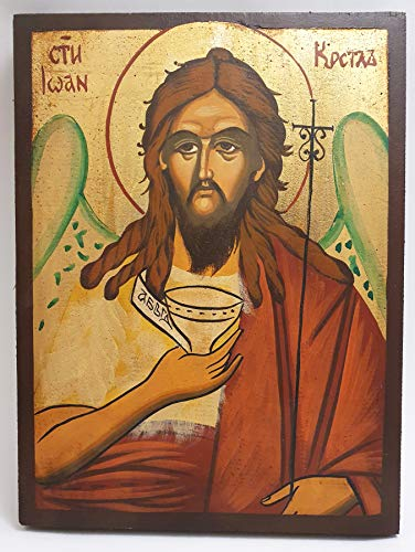 HANDBEMALT Orthodox Icon of St. John the Baptist, M Größe 15,2 x 20,3 cm