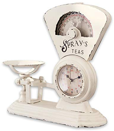 Loberon Uhr Balances, nostalgisches Design, von Einer Alten Waage inspiriert, Vintage-Look, Zeitmesser, Wohn-Accessoire, Eisen, Glas, antikweiß