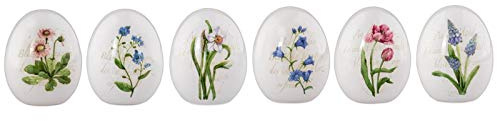 H.Bauer jun. kleine weiße Porzellan Deko Eier - Bunte Motiv-Eier mit Blumen Bedruckt 5.6 x 7.2 cm zum Aufstellen - 6-teilig - für Oster- oder Frühlingsdeko