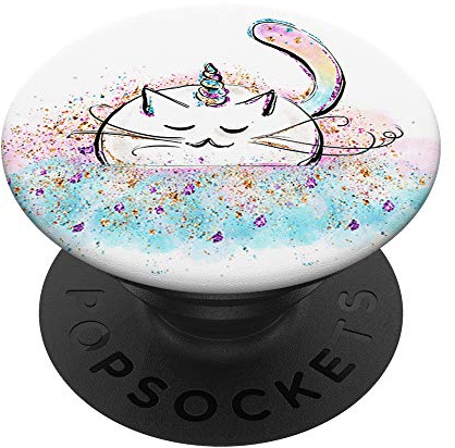 PopSockets Süßes Einhorn Katze PAAQ001 PopSockets PopGrip: Ausziehbarer Sockel und Griff für Handys/Tablets mit Tauschbarem Top