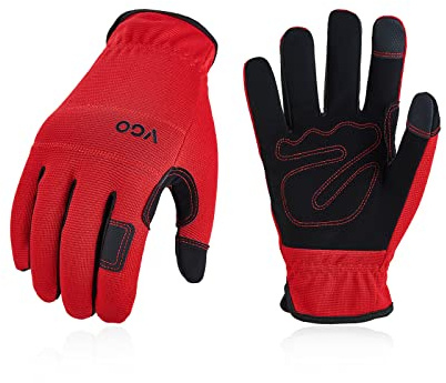 Vgo... 1 Pair Multi-Purpose Synthetic Work Gloves, Gardening Construction Builder Driver Gloves (Size L, Red, NB7581)