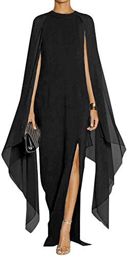 MAYFASEY Abito da Sera Elegante da Donna, con Maniche Svasate, Elegante, con Mantello, Nero, M