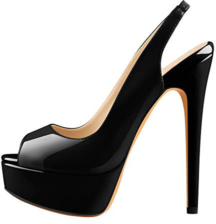 Only maker Damen Plateau Sandaletten Slingback High Heels Lack Sandalen mit Stiletto Absatz Schwarz 41 EU