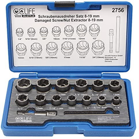 CCLIFE 15 piezas Juego de extractor de tuercas extractor de tornillos para extraer pernos dañados 8-19mm