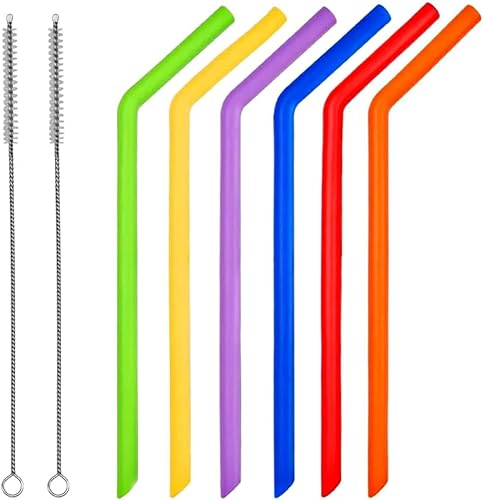 Voarge 6 cannucce riutilizzabili in silicone alimentare con 2 spazzole, per yogurt frullati succo caffè cocktail bambini adulti