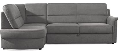 Cavadore Ecksofa Paris mit Federkern / Kleines L-Sofa mit Vorziehsitz, Bettkasten und Ottomane / 243 x 87 x 155 / Grau