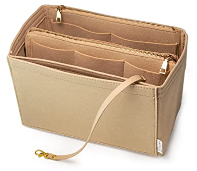 AT Allure-T ® Organizer Neverfull mm, 2in1 Handtaschen Organizer Filz mit Reißverschluss, Handtaschenorganizer Groß mit Schlüsselkette, Filz Taschenorganizer Beige L
