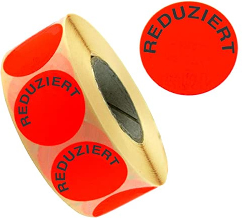 Aktionsetiketten Reduziert leuchtrot 32mm permanent 1.000 Stk. | Ø 32mm rund, selbstklebend permanent, beschreibbar, 1 Rolle