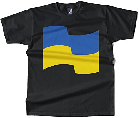 BLAK TEE Herren Große ukrainische Flagge T-Shirt Schwarz XL