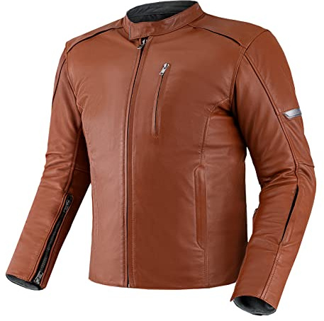 SHIMA HUNTER Motorrad Jacke Herren mit Protektoren Leder Rückenprotektor Motorradjacke Sommer Schutzjacken Lederjacke Protektorenjacke Sommerjacke Stadt Touren (Männer, Braun, L)