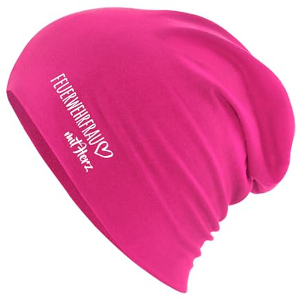 Huuraa Slouch Beanie Feuerwehrfrau mit Herz Geschenk | Erwachsenen Wintermütze Baumwolle und Elasthan Mütze Geschenkidee doppellagige Baumwollmütze