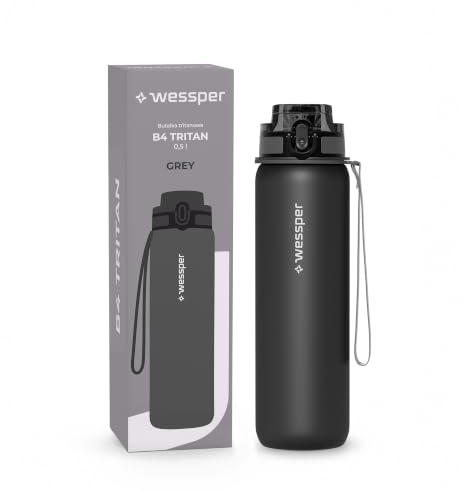 Wessper Tritan Trinkflasche 500ml Grau Wasserflasche Mit Zeitmarkierung BPA-frei | Auslaufsichere Sportflasche Für Fahrrad Schule Kinder Wandern Sport | Water Bottle Fitness Flasche Spülmaschinenfest