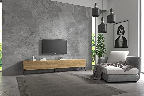 Wuun® TV-Board Lowboard Wohnwand TV-Bank Somero / 200cm (2 x 100cm) /Eiche/Haarnadel Schwarz