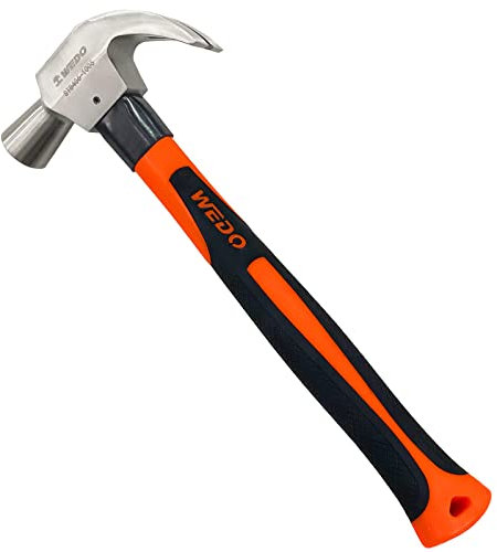 WEDO Marteau de charpentier en acier inoxydable avec poignée en fibre de verre, protection contre la corrosion, anti-chocs, anti-rouille, respectueux de l'environnement, 230 g