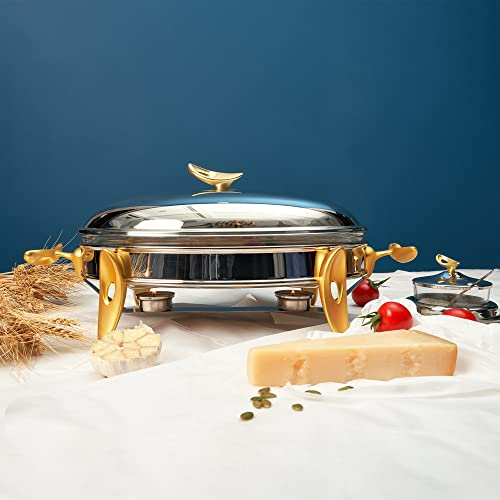 Rigeli Regent O2 Edelstahl 3 Liter Ovalwärmer mit Edelstahlabdeckung Chafing Dish Buffet Servierplatte Gold Silber