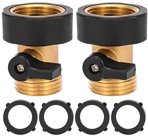 Sanpaint 2 Pack 3/4 Heavy Duty Brass Shut Off Valve Garden Hose Connector,1-Way Restricted-Flow Water Shut-Off | Heavy Duty 3/4 Inch Solid Brass Garden Hose Connector