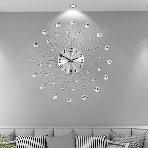 Hengqiyuan Glänzende Strass Wanduhr, Uhren Aus Metall Groß Nicht Tickend Batteriebetrieben mit Aluminiumzifferblatt, Retro Wandkunst Uhr Dekor, für Wohnzimmer, Büro, Schlafzimmer,L