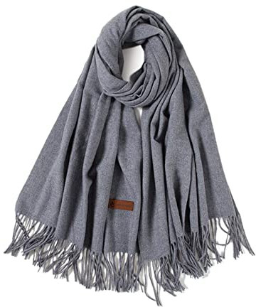 Whoiy Schal Unifarben, Kuschelschal Xxl Große Solide Fransenschals Grau 175X65cm Warmer Übergroßer Winterschal-Poncho