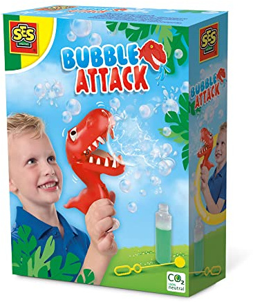 SES Creative Seifenblasen Set | Dino Attack | Outdoor Spiele | Leicht auswaschbar aus Kleidung | Made in Holland | für Kinder ab 3 Jahren | Mit Seifenblasenflüssigkeit 200ml | 02250