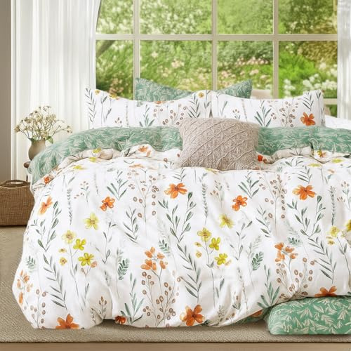 Lanqinglv Blumen 2er Set Kissenbezug 40x80 cm Weiß Grün Blüten Pflanzen Tolle Kissenhülle Blumen Vintage Kopfkissenbezug mit Reißverschluss