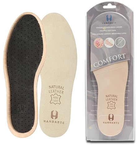 HANDARTE Leather Thin Insoles for Men | Dress Shoe Inserts | Anti Sweat & Odor Eater Soles - 100% Natural Goatskin & ChromeFree (Size UK 10 | EU45)