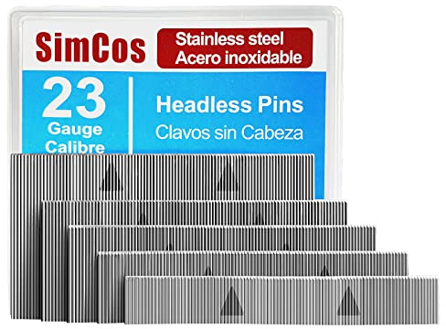 SimCos 23 Gauge rostfritt stål stift spikar huvudlösa stiftspikar (2/5 tum, 3/5 tum, 4/5 tum, 1-3/8 tum) blandade 5 storlekar för gjutskåp byggmontering (10 000)