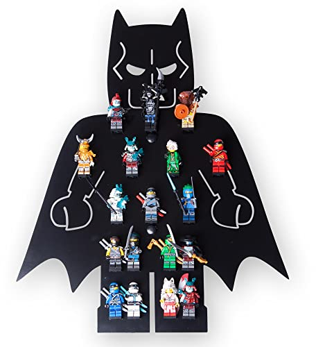 moin minis Ninja Kinderzimmer Regal Schwarz für 18 Minifiguren kompatibel Batman Figuren und Klemmbausteinen, Aufbewahrungsregal Schaukasten Regal Wandregal Ordnungssystem Sammelvitrine