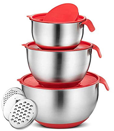 Dinner Plate Set Stainless Steel Mixing Bowls with Lid Handle Non-Slip Silicone Base DIY Cake Baking Mixer Bowl Salad Grater Kitchen Cooking Tool