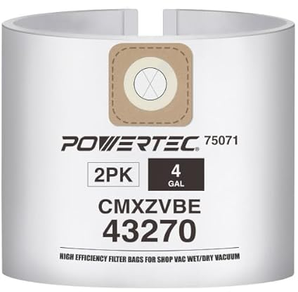 POWERTEC 75071 - Paquete de 2 aspiradoras Craftsman de 4 galones, repuesto para bolsas de recogida de polvo para aspiradora húmeda/seca #CMXZVBE43270