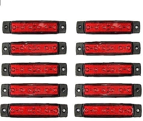 10x Rot Begrenzungsleuchten Seitenmarkierungsleuchten 6 LED 12V 24V Positionsleuchten für LKW, Anhänger, Wohnmobil, Wohnmobil, Pickup, Traktor, LKW, SUV, Boot,