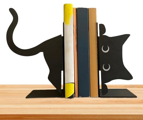 BommFu Rockible Buchstützen Katzen Metall | Niedliche Katze Mode Stil Buchstütze | Einzigartige Buchstützen Halten Bücher - Robust - Kreatives Wohnzimmer Niedlicher Katzenform