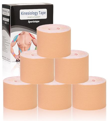 Gotaqery Kinesiology Tape (6 Rolls Pack), Waterproof Elastic Muscle Support Tape for Exercise, Sports & Injury Recovery, Breathable & Latex Free, 5cm x 5m Per Roll (Beige)