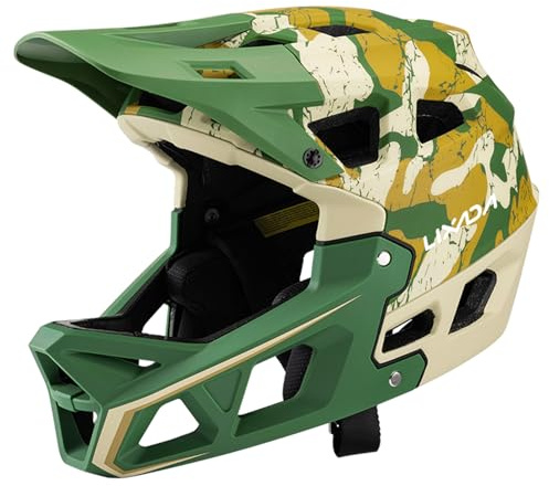 Lixada Casque de vélo de montagne intégral pour adulte, casque de course de descente, VTT pour homme/femme, casque de vélo de montagne adulte avec visière sur 31 aérations, tour de tête de 59 à 61 cm.
