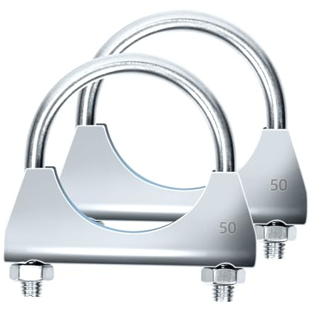 Glarks 2Pcs Exhaust U-Clamps 50MM (2in) Muffler Exhaust Clamps U-Bolt Clamps Design with Saddle Flange for Exhaust Tail Pipe