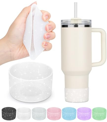 PICcircuit Silicone Boot for Stanley Cup 20-40oz & Hydroflask 12-24oz, Glitter Tumbler Accessories, Bottom Protector, Clear (2PCS)
