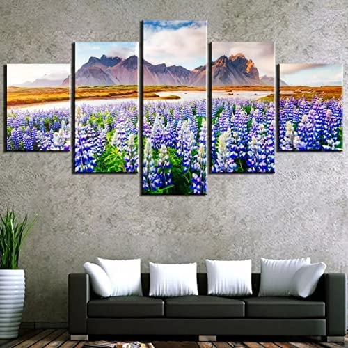 5 Stück Leinwand Wandkunst Hd Leinwanddrucke - Lavendel Pflanze Blume - Druck Auf Leinwand Moderne Schlafzimmer Wohnzimmer Haus Dekoration Wandkunst - 150 X 80 Cm -9K1R-S7E0-