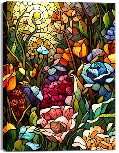 Flower Paint by Numbers Kit for Adults Beginner, Stained Glass Flowers Paint by Number for Adults, DIY Acrylic Adults Paint by Number Kits on Canvas Without Frame Gift Home Wall Decor 16” W x 20”L