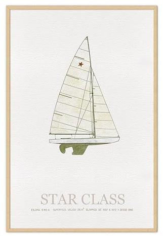 DRIMDECO | Cuadro Decorativo Marinero| Motivo Barco Star Class| Tamaño 32 x 22 cm | Impreso sobre tela con marco de madera sin cristal
