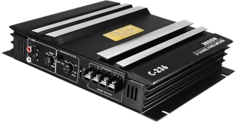 Aisuoka Amplificateur de Voiture en Alliage D'Aluminium Noir Haute Puissance C-236 3800W 2 Canaux pour Caisson de Basses de Voiture